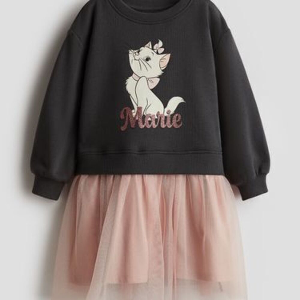 Printed Sweatshirt Dress with Tulle Skirt